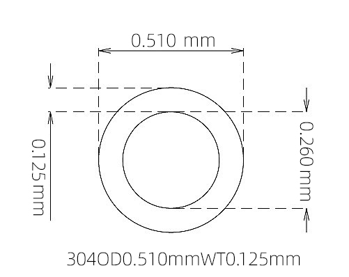 304 Stainless Steel Capillary Tube – 0.510mm OD x 0.260mm ID x 0.125mm Wall