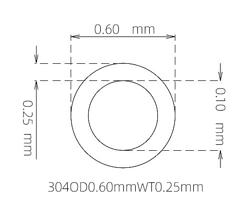 304 Stainless Steel Capillary Tube – 0.60mm OD x 0.10mm ID x 0.25mm Wall