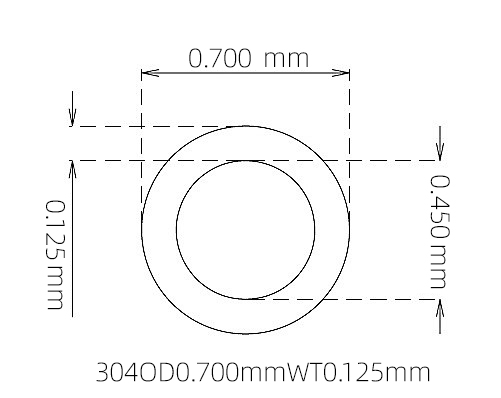 304 Stainless Steel Capillary Tube – 0.700mm OD x 0.450mm ID x 0.125mm Wall