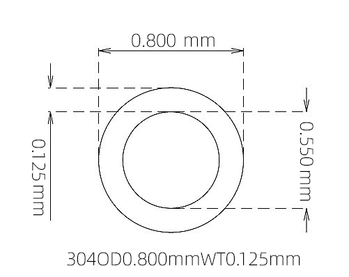 304 Stainless Steel Capillary Tube – 0.800mm OD x 0.550mm ID x 0.125mm Wall