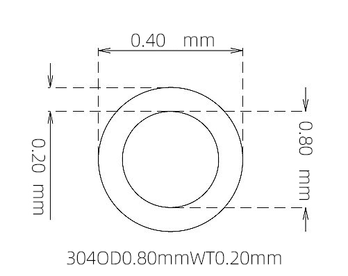 304 Stainless Steel Capillary Tube – 0.80mm OD x 0.40mm ID x 0.20mm Wall
