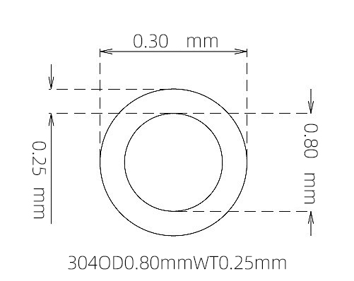 304 Stainless Steel Capillary Tube – 0.80mm OD x 0.30mm ID x 0.25mm Wall
