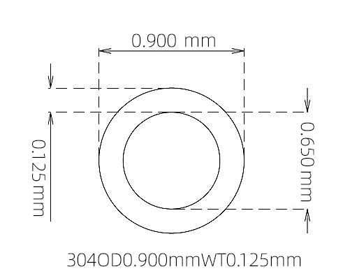 304 Stainless Steel Capillary Tube – 0.900mm OD x 0.650mm ID x 0.125mm Wall