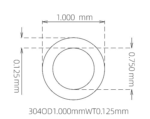 304 Stainless Steel Capillary Tube – 1.000mm OD x 0.750mm ID x 0.125mm Wall
