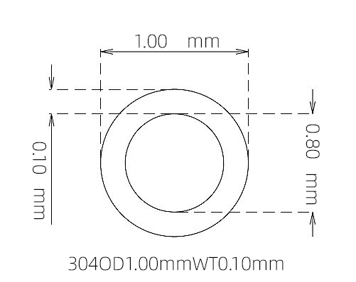 304 Stainless Steel Capillary Tube – 1.00mm OD x 0.80mm ID x 0.10mm Wall