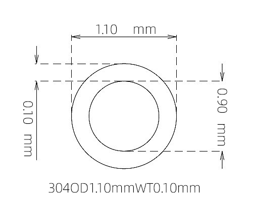 304 Stainless Steel Capillary Tube – 1.10mm OD x 0.90mm ID x 0.10mm Wall