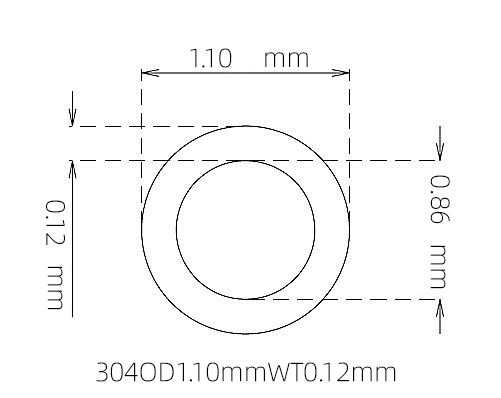 304 Stainless Steel Capillary Tube – 1.10mm OD x 0.86mm ID x 0.12mm Wall