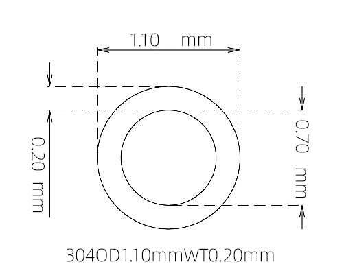 304 Stainless Steel Capillary Tube – 1.10mm OD x 0.70mm ID x 0.20mm Wall