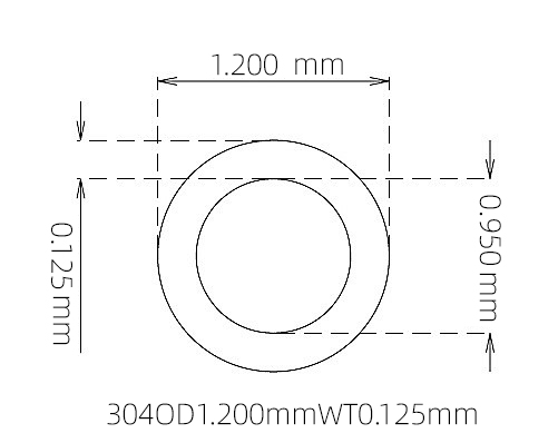 304 Stainless Steel Capillary Tube – 1.200mm OD x 0.950mm ID x 0.125mm Wall