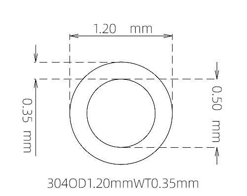 304 Stainless Steel Capillary Tube – 1.20mm OD x 0.50mm ID x 0.35mm Wall