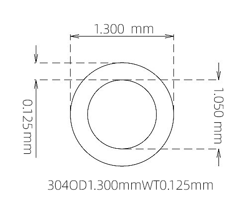 304 Stainless Steel Capillary Tube – 1.300mm OD x 1.050mm ID x 0.125mm Wall