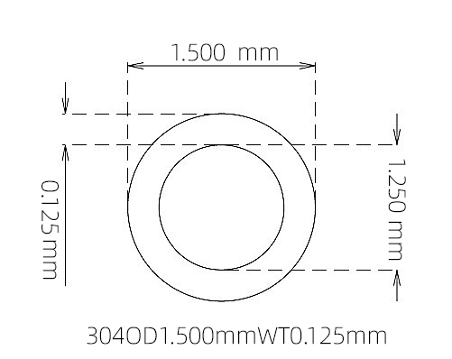 304 Stainless Steel Capillary Tube – 1.500mm OD x 1.250mm ID x 0.125mm Wall
