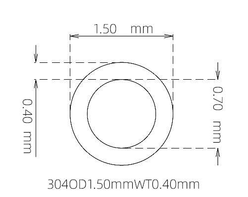 304 Stainless Steel Capillary Tube – 1.50mm OD x 0.70mm ID x 0.40mm Wall