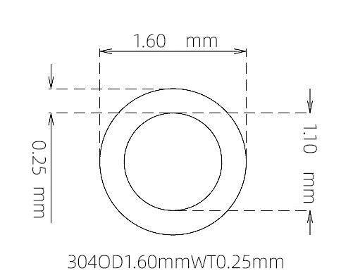 304 Stainless Steel Capillary Tube – 1.60mm OD x 1.10mm ID x 0.25mm Wall