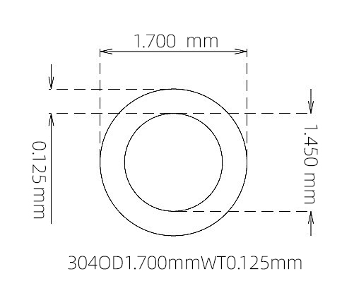 304 Stainless Steel Capillary Tube – 1.700mm OD x 1.450mm ID x 0.125mm Wall