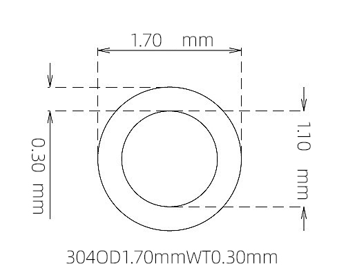 304 Stainless Steel Capillary Tube – 1.70mm OD x 1.10mm ID x 0.30mm Wall