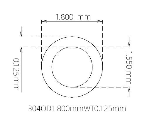 304 Stainless Steel Capillary Tube – 1.800mm OD x 1.550mm ID x 0.125mm Wall