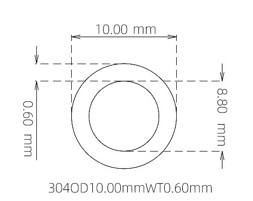 304 Stainless Steel Capillary Tube – 10.00mm OD x 8.80mm ID x 0.60mm Wall
