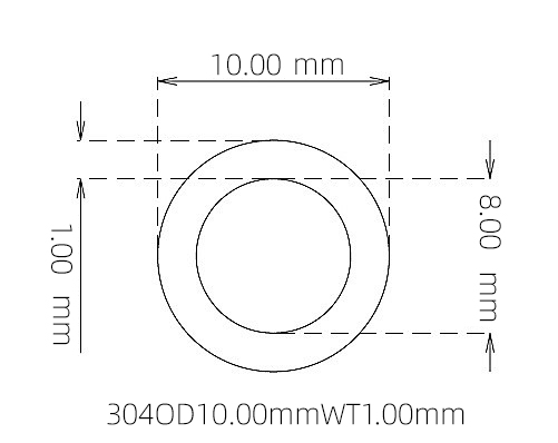 304 Stainless Steel Capillary Tube – 10.00mm OD x 8.00mm ID x 1.00mm Wall