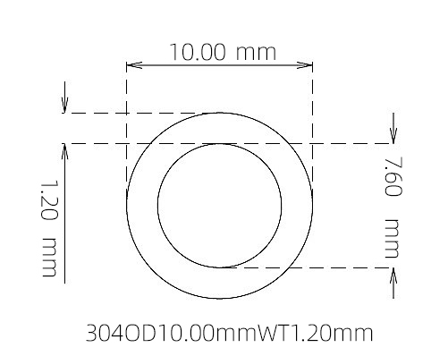 304 Stainless Steel Capillary Tube – 10.00mm OD x 7.60mm ID x 1.20mm Wall
