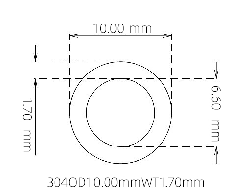 304 Stainless Steel Capillary Tube – 10.00mm OD x 6.60mm ID x 1.70mm Wall