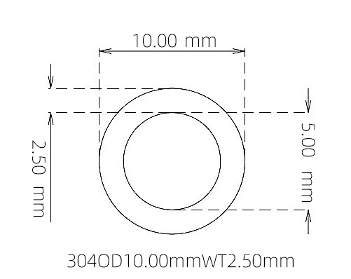 304 Stainless Steel Capillary Tube – 10.00mm OD x 5.00mm ID x 2.50mm Wall