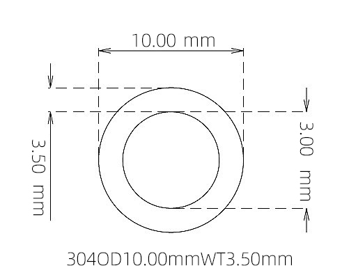 304 Stainless Steel Capillary Tube – 10.00mm OD x 3.00mm ID x 3.50mm Wall