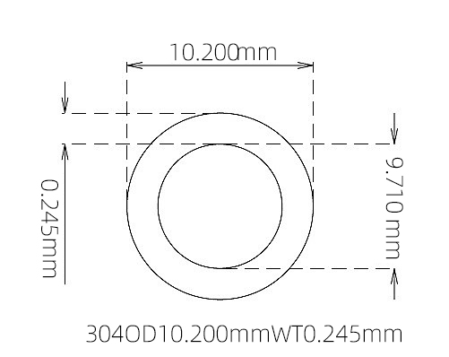 304 Stainless Steel Capillary Tube – 10.200mm OD x 9.710mm ID x 0.245mm Wall