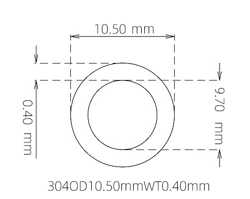 304 Stainless Steel Capillary Tube – 10.50mm OD x 9.70mm ID x 0.40mm Wall