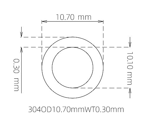 304 Stainless Steel Capillary Tube – 10.70mm OD x 10.10mm ID x 0.30mm Wall