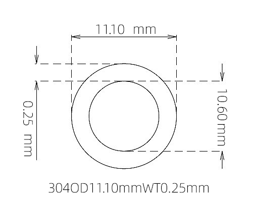 304 Stainless Steel Capillary Tube – 11.10mm OD x 10.60mm ID x 0.25mm Wall