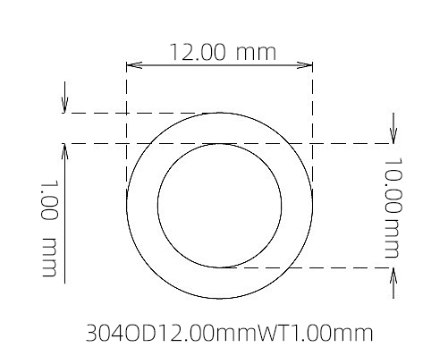 304 Stainless Steel Capillary Tube – 12.00mm OD x 10.00mm ID x 1.00mm Wall