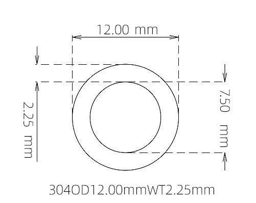 304 Stainless Steel Capillary Tube – 12.00mm OD x 7.50mm ID x 2.25mm Wall