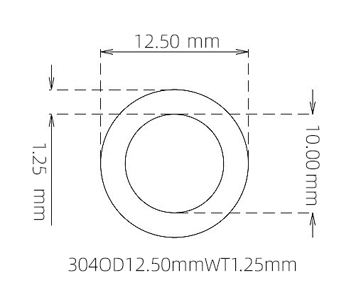 304 Stainless Steel Capillary Tube – 12.50mm OD x 10.00mm ID x 1.25mm Wall