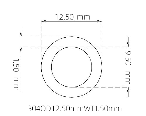 304 Stainless Steel Capillary Tube – 12.50mm OD x 9.50mm ID x 1.50mm Wall