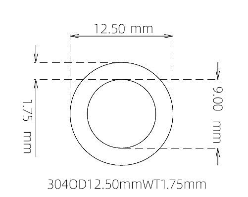 304 Stainless Steel Capillary Tube – 12.50mm OD x 9.00mm ID x 1.75mm Wall