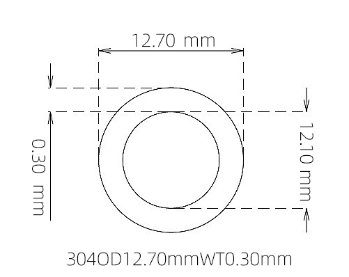 304 Stainless Steel Capillary Tube – 12.70mm OD x 12.10mm ID x 0.30mm Wall