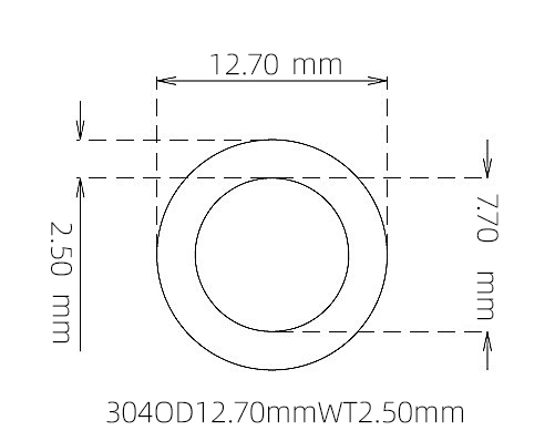 304 Stainless Steel Capillary Tube – 12.70mm OD x 7.70mm ID x 2.50mm Wall
