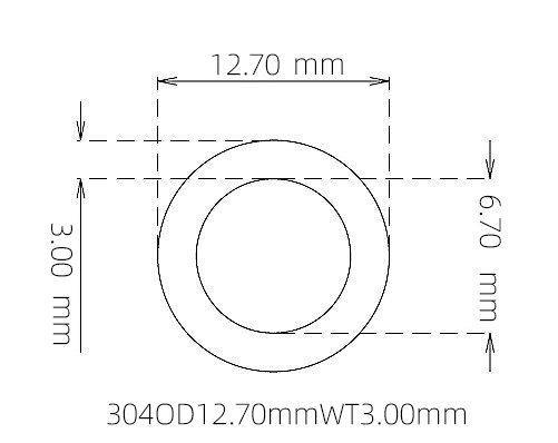 304 Stainless Steel Capillary Tube – 12.70mm OD x 6.70mm ID x 3.00mm Wall
