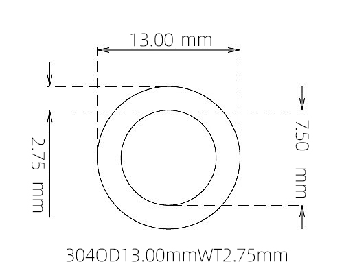 304 Stainless Steel Capillary Tube – 13.00mm OD x 7.50mm ID x 2.75mm Wall