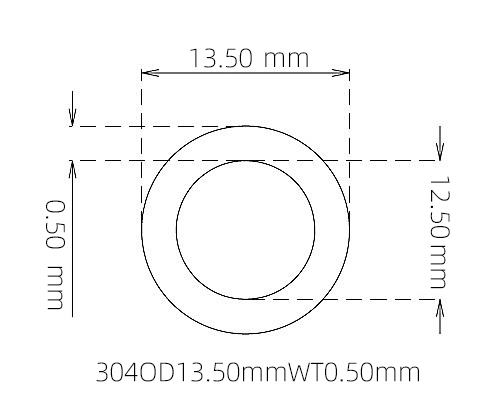 304 Stainless Steel Capillary Tube – 13.50mm OD x 12.50mm ID x 0.50mm Wall