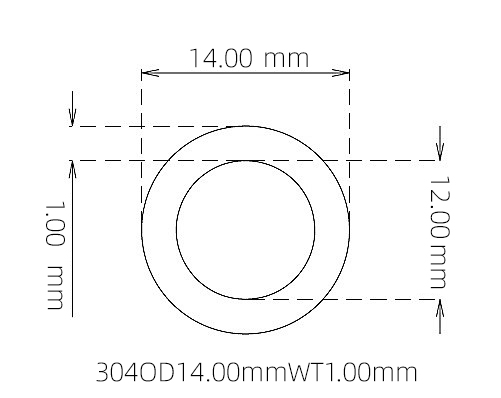 304 Stainless Steel Capillary Tube – 14.00mm OD x 12.00mm ID x 1.00mm Wall