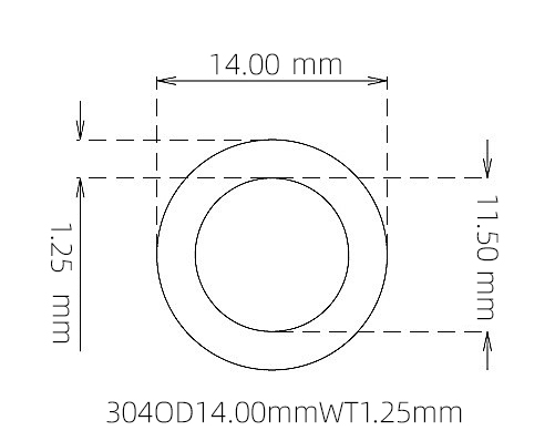 304 Stainless Steel Capillary Tube – 14.00mm OD x 11.50mm ID x 1.25mm Wall