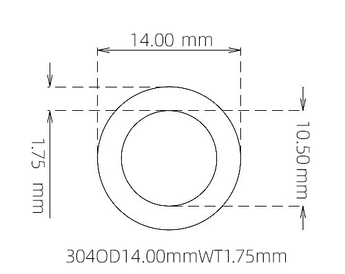 304 Stainless Steel Capillary Tube – 14.00mm OD x 10.50mm ID x 1.75mm Wall