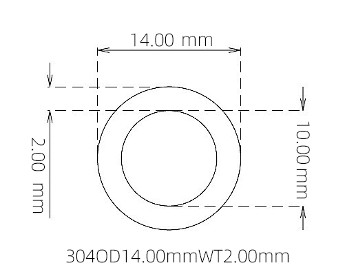 304 Stainless Steel Capillary Tube – 14.00mm OD x 10.00mm ID x 2.00mm Wall