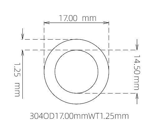 304 Stainless Steel Capillary Tube – 17.00mm OD x 14.50mm ID x 1.25mm Wall