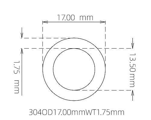 304 Stainless Steel Capillary Tube – 17.00mm OD x 13.50mm ID x 1.75mm Wall