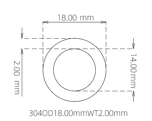 304 Stainless Steel Capillary Tube – 18.00mm OD x 14.00mm ID x 2.00mm Wall