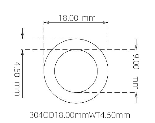 304 Stainless Steel Capillary Tube – 18.00mm OD x 9.00mm ID x 4.50mm Wall