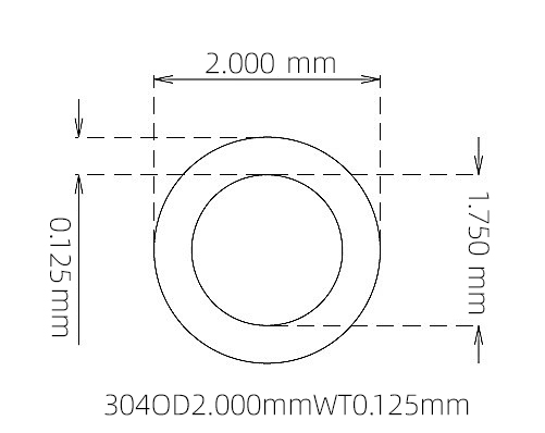 304 Stainless Steel Capillary Tube – 2.000mm OD x 1.750mm ID x 0.125mm Wall